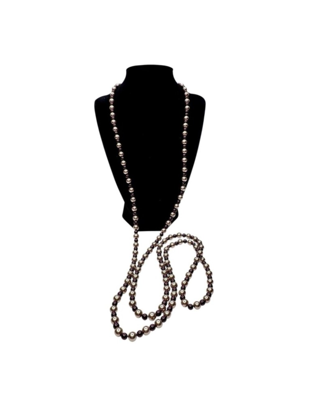Chocolate & Champagne Vintage Faux Pearl Necklace 60" Long Flapper + Earrings - Picture 5 of 15